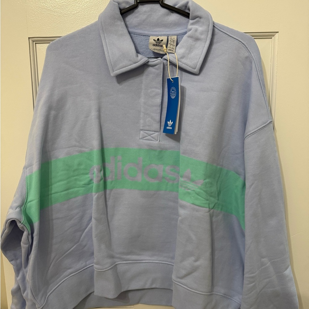 Adidas Light Blue and Green Sweatshirt